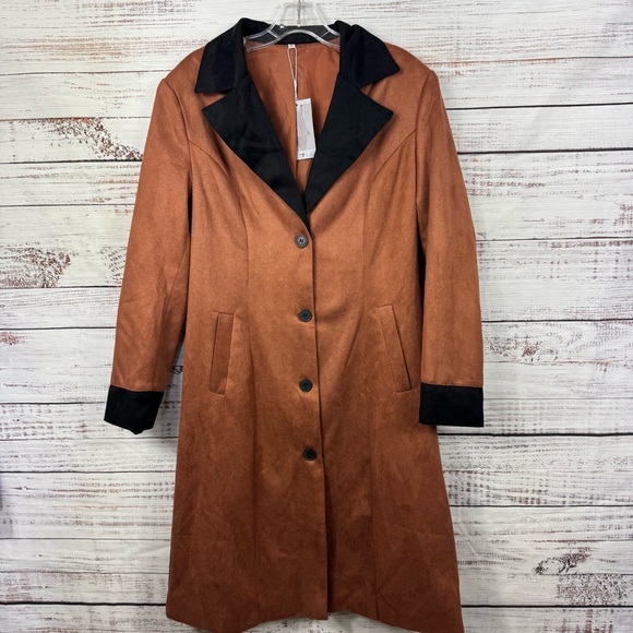 OYROSY Chic Women's size medium dressy Trench Coat with Black trim Details - Picture 1 of 9